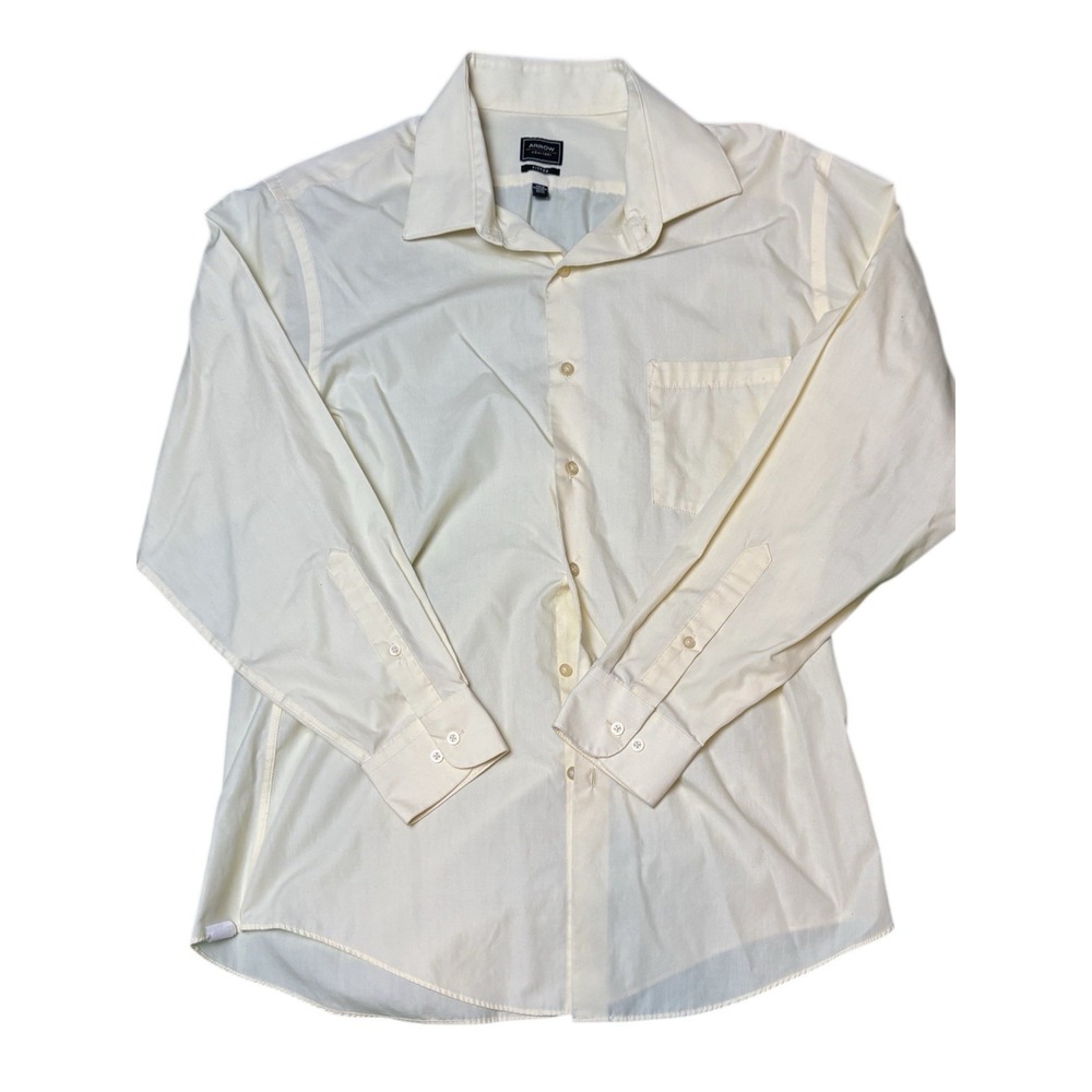 Arrow Shirt Mens Large Fitted No Iron 16.5 32/33 Yellow‎